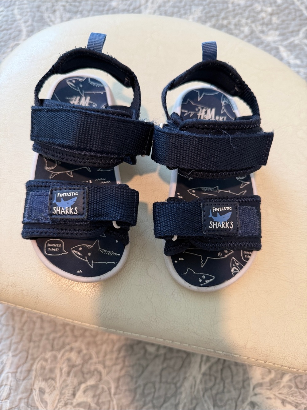 H&M Dark Blue Shark Print Kids Sandals with Velcro Straps